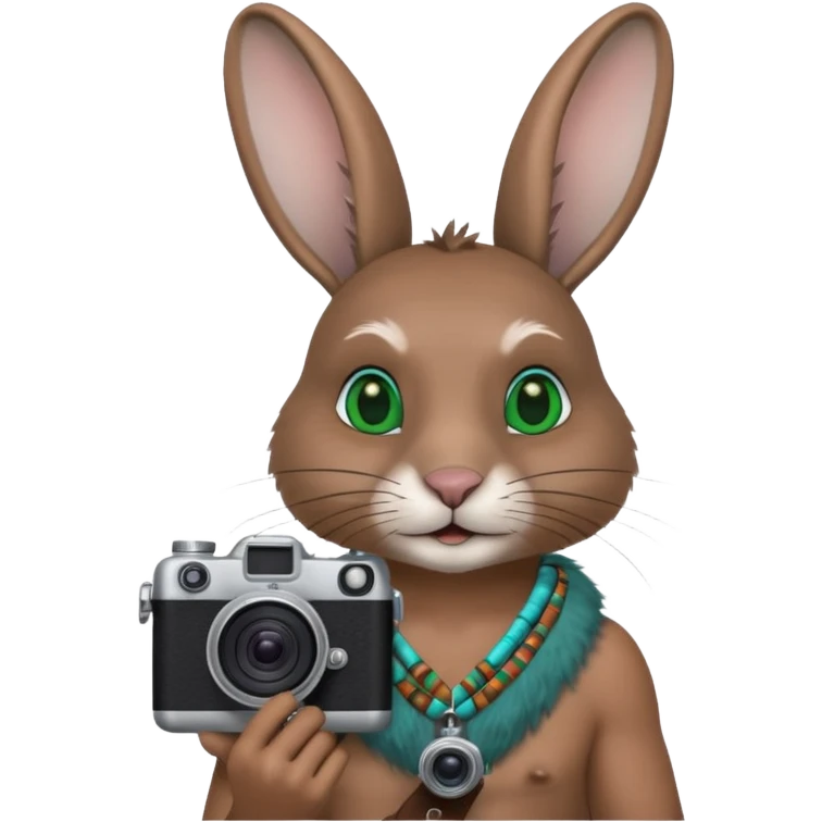 rabit, tribal ethnic ancient rabit with camera, blue and green emoji
