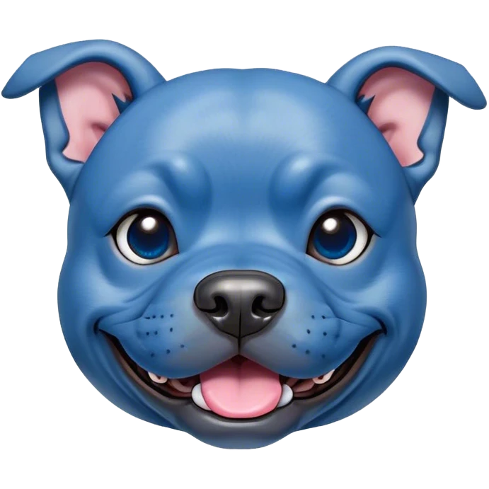 Cinematic Comical Blue Staffordshire Bull Terrier Portrait Emoji, Head tilted dramatically with an exaggeratedly amused expression, featuring a striking blue Fur with a subtle shimmer, wide, expressive dark eyes filled with playful disbelief, Simplified yet hilariously expressive features, highly detailed, glowing with a slightly sassy glow, high shine, dramatic yet playful, stylized with an air of cheeky mischief, bright and endearing, soft glowing outline, capturing the essence of a spirited and over-the-top guardian, so meme-worthy it feels like it could side-eye its way into internet fame instantly! emoji