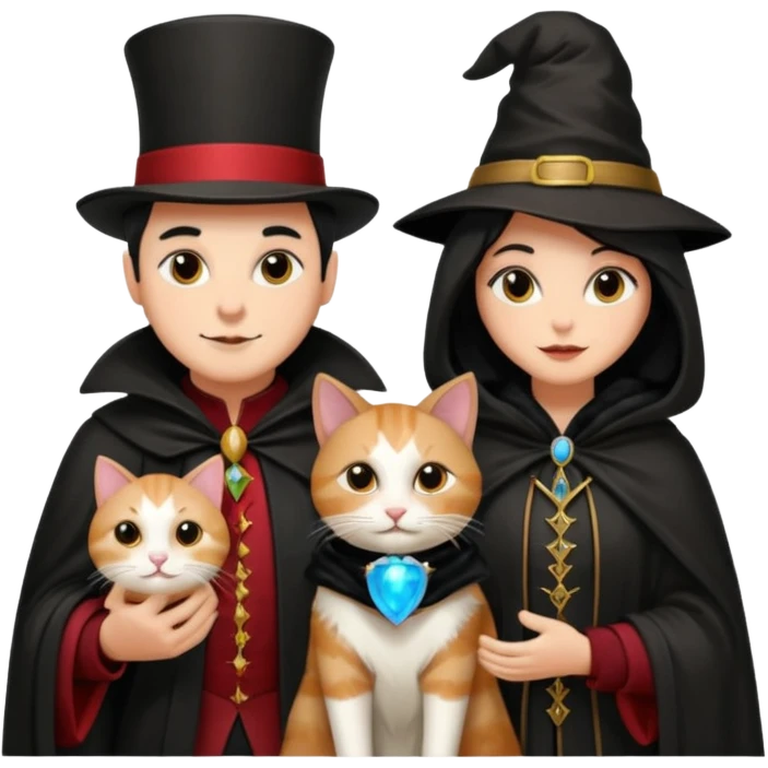 magician couple and their pet cat emoji