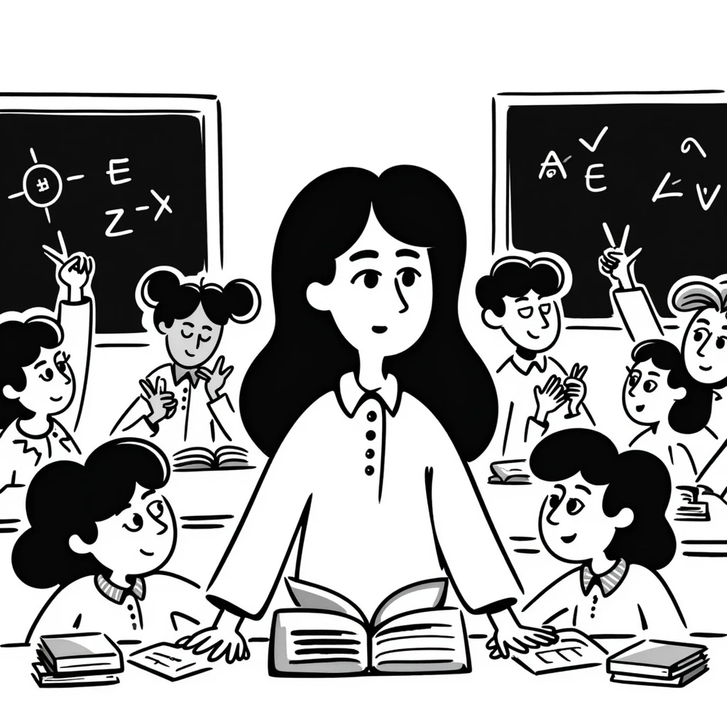 exhausted teacher in a bustling classroom emoji
