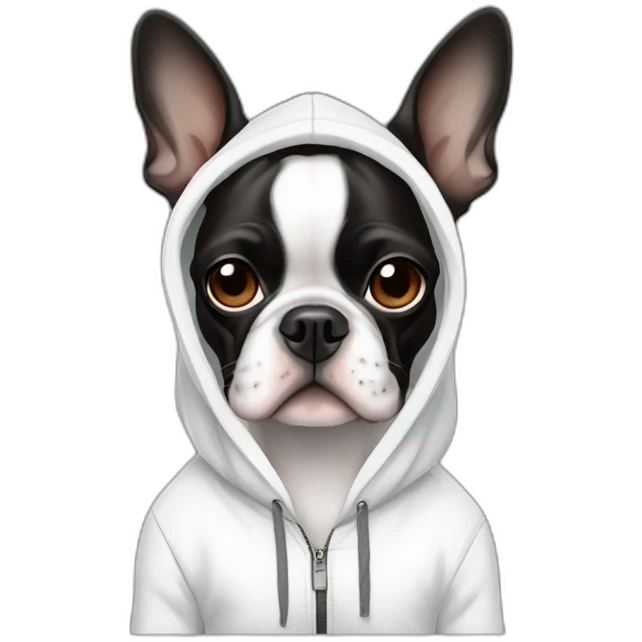 Boston terrier in white hoodie emoji