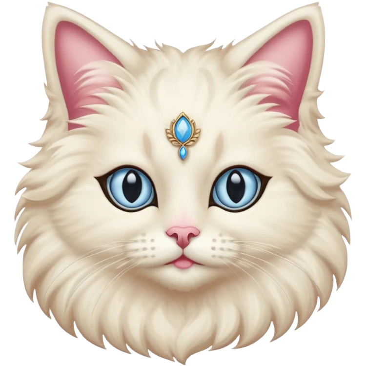 Neva masquerade cat, very fluffy, with pale blue eyes and rose nose emoji