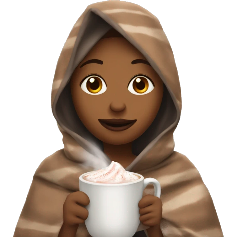 Show me a girl wrapped up in a blanket drinking hot cocoa  emoji