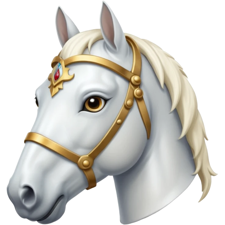 The face of a white realistic horse in armor emoji