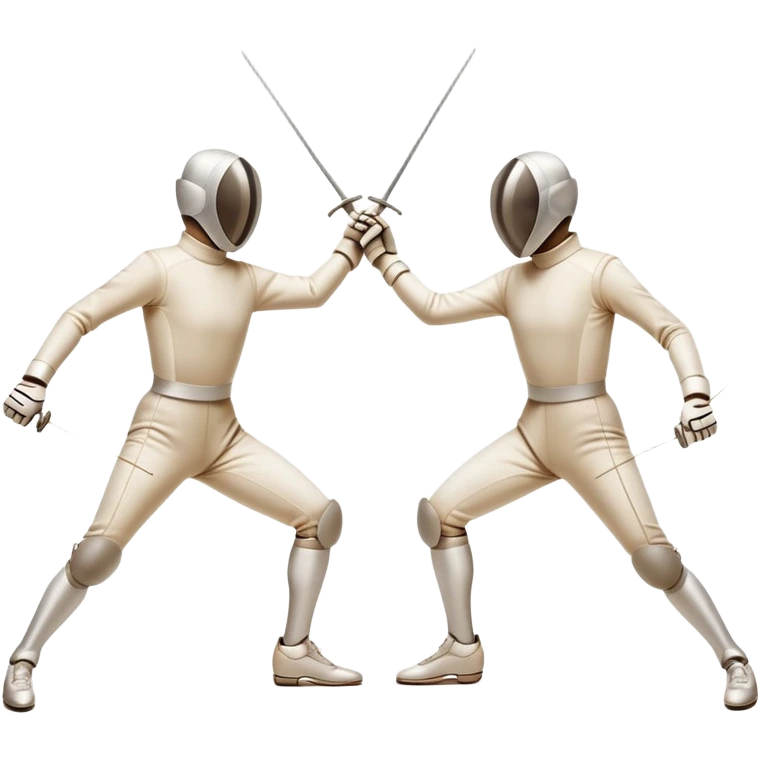 Two fencers in symmetrical stances, with crossed épées in front of them. Their forms are elegant and precise, showcasing the balance and strategy of fencing. The background features a blurred fencing piste, with subtle motion lines to emphasize the elegance and speed of the sport. emoji