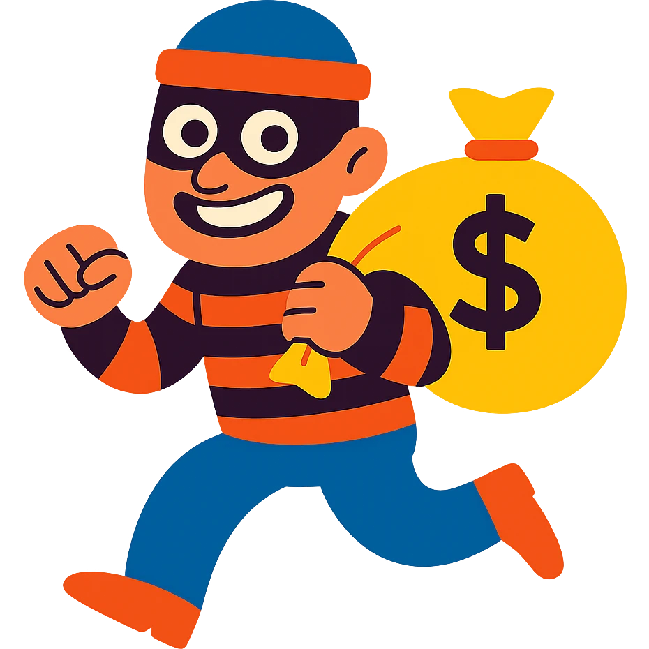 classic thief with mask and money bag, colorful cartoon style emoji