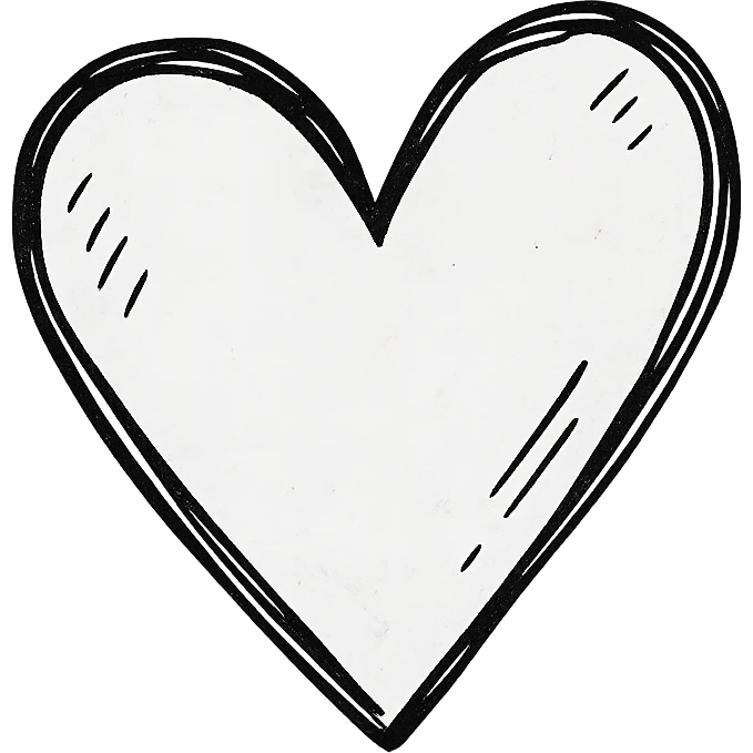 hand drawn outlined icon of a white heart with black details, no fill emoji