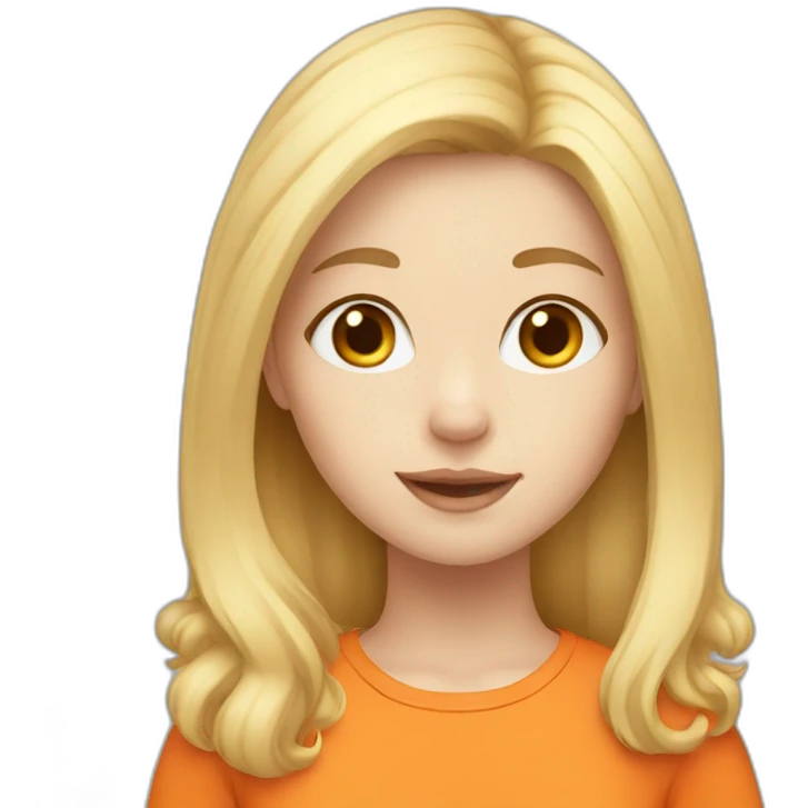 Girl blonde long hair with a orange and white cat emoji