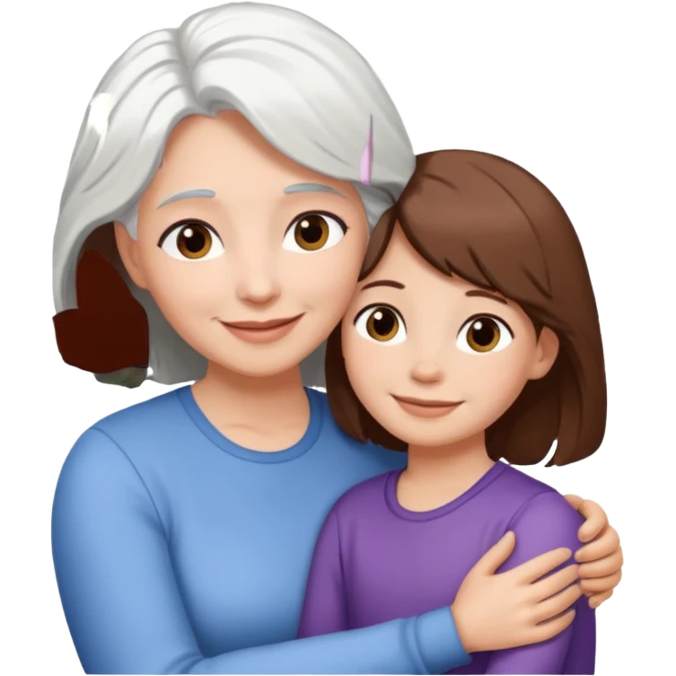 Abrazo de Madre con pelo blanco y hija con pelo morena emoji