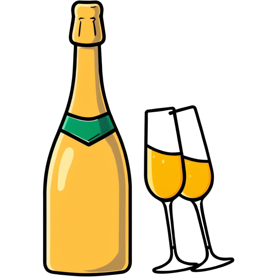cartoon sticker of a champagne bottle and glass emoji