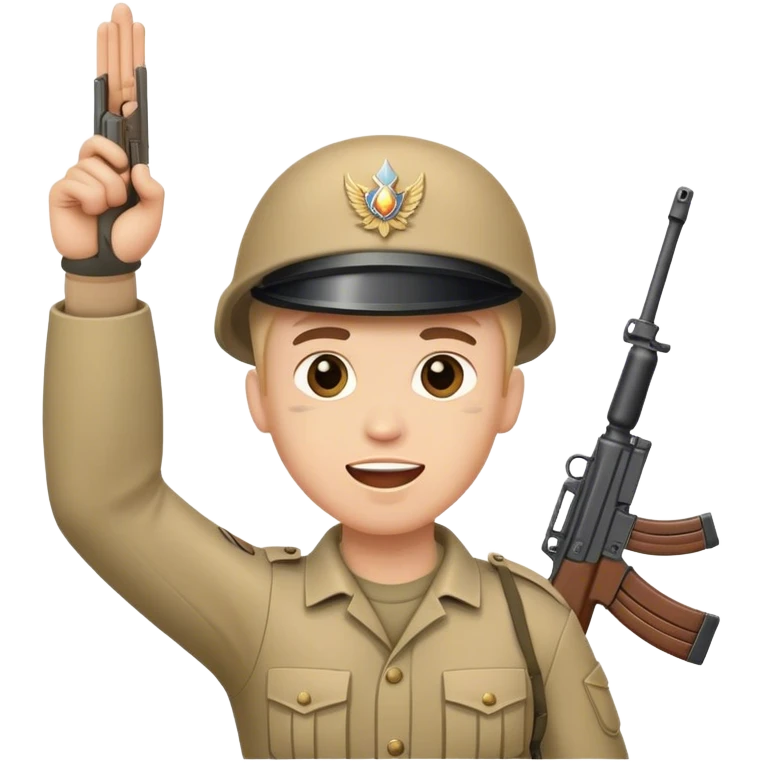 enthusiastic soldier with weapon raised up in his hand emoji