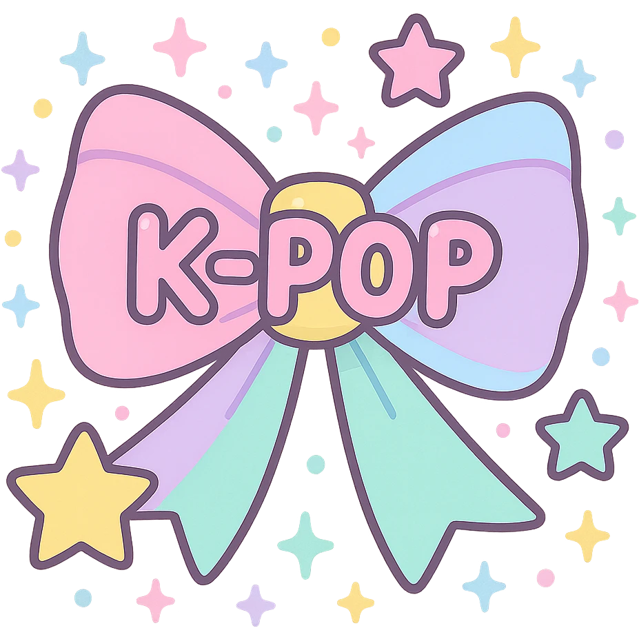kpop fan bow with pastel stars and sparkles, fun and colorful emoji