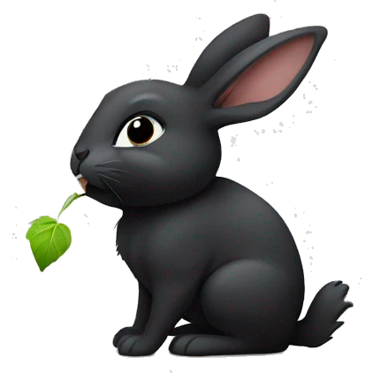 Black Bunny eating leaf emoji