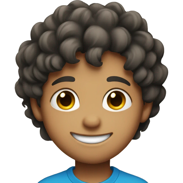 smiling boy in blue shirt A heart emoji