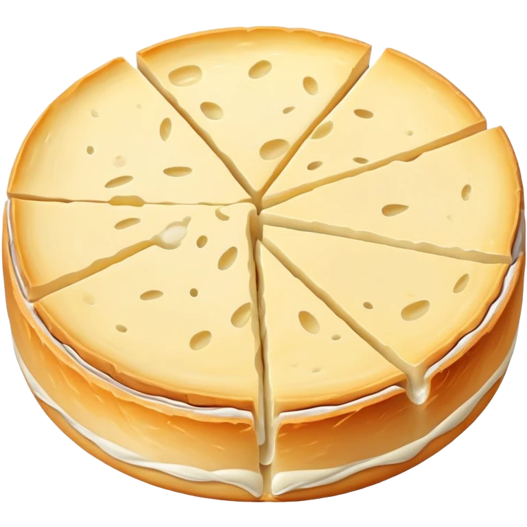 cinematic-realistic-brie-cheese-emoji,-featuring-a-creamy gooey center,-soft-ripened-cheese-with-a-delicate-rind-rendered-with-lifelike-detail-and-inviting,-natural-lighting. emoji