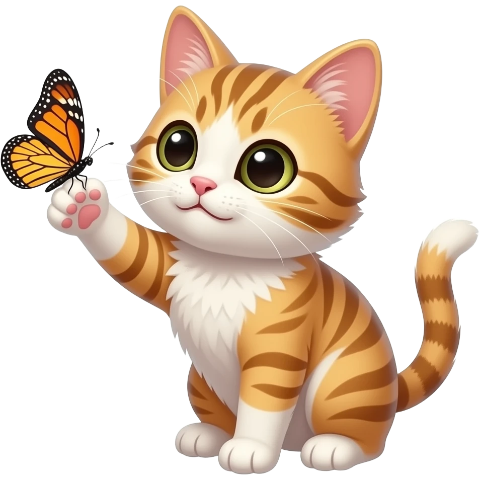 kitten playing with butterfly emoji