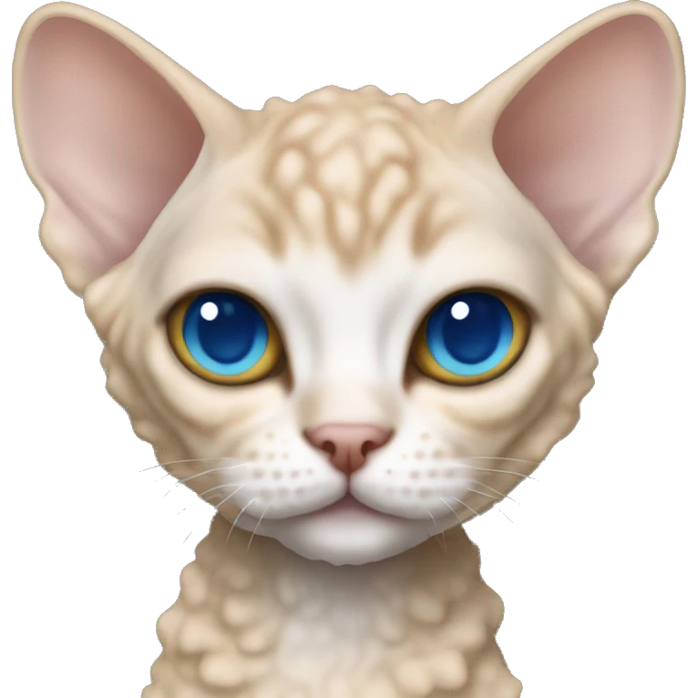 Tall Beige long curly fur Devon Rex Cat Full Body blue eyes  emoji