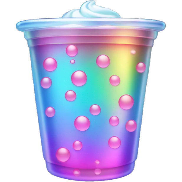 holographic boba cup with iridescent bubbles. emoji