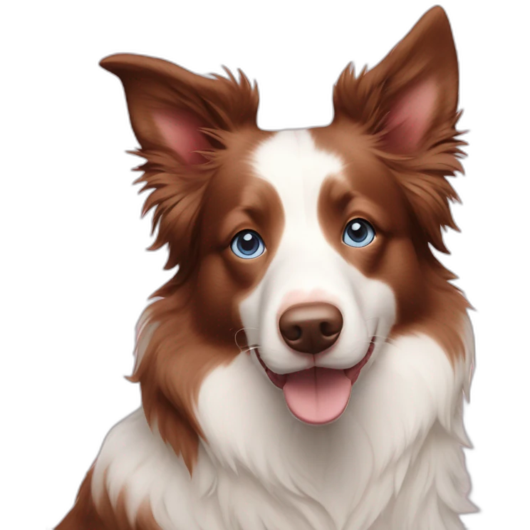 red merle border collie with beige and white marks and blue eyes and pink nose emoji