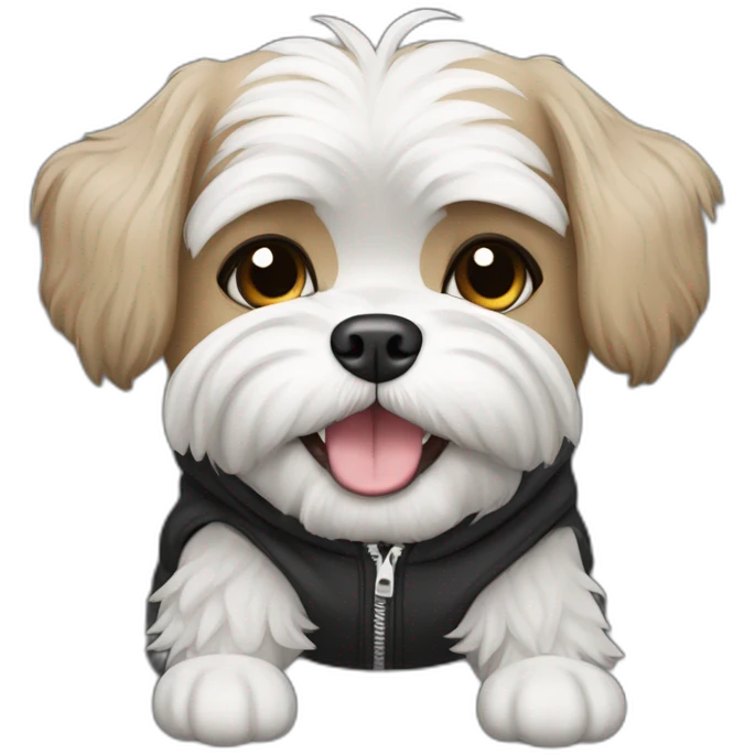 Happy Shitz tzu dog wearing a black hoodie emoji
