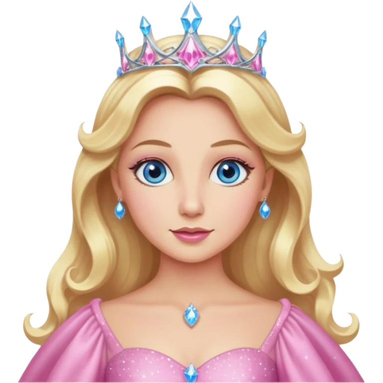 Glinda the Good Witch from the Wizard of Oz with light skin, blue eyes, blonde long hair, pink outfit emoji