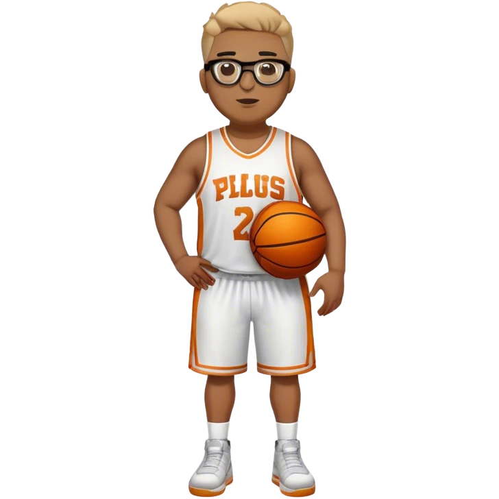 Full Body white plus size male basketball player wearing glasses  emoji