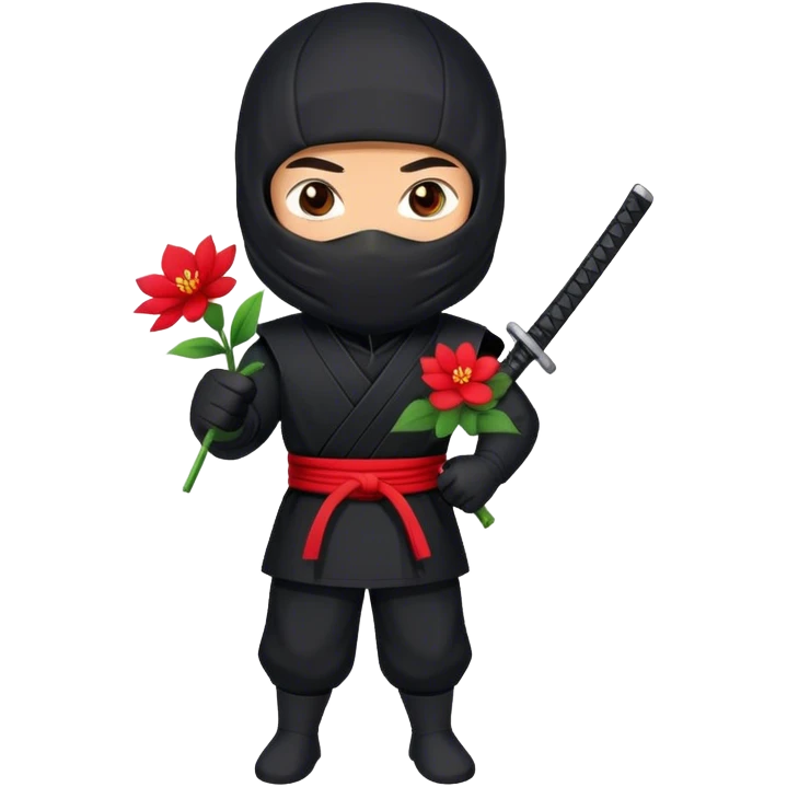 Asian ninja with flower emoji