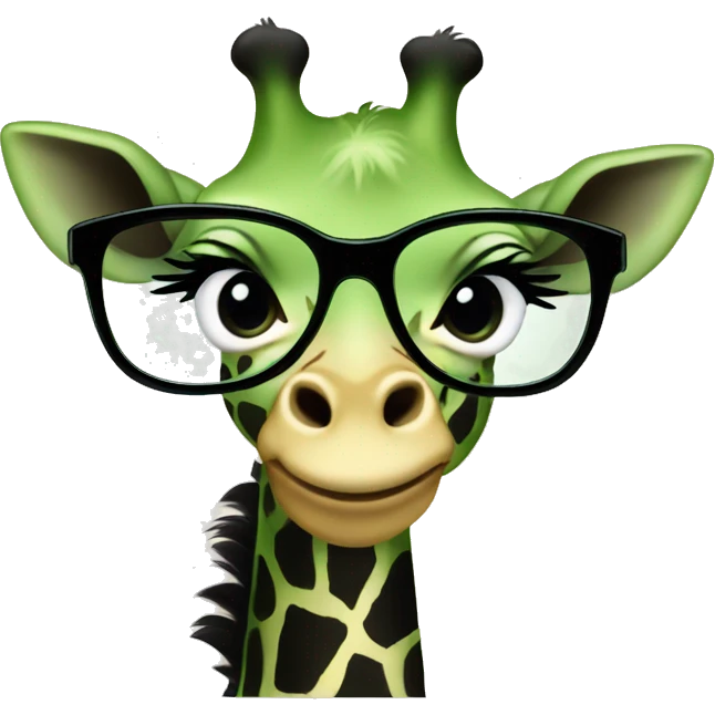 Green baby girl giraffe wearing black frame eyeglasses  emoji