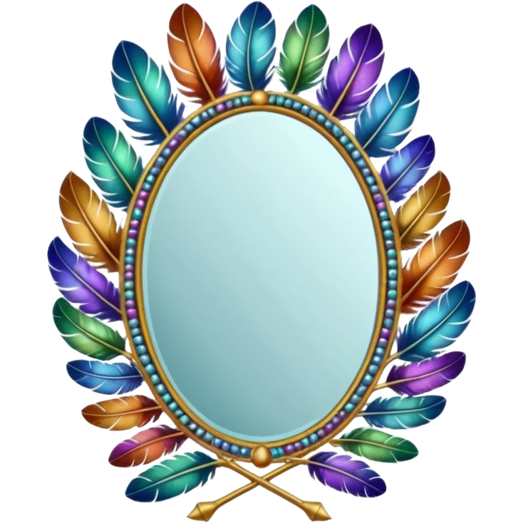 Mirror with real feathers frame emoji