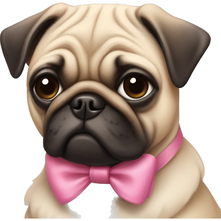 Pug with a pink bow on its ear emoji