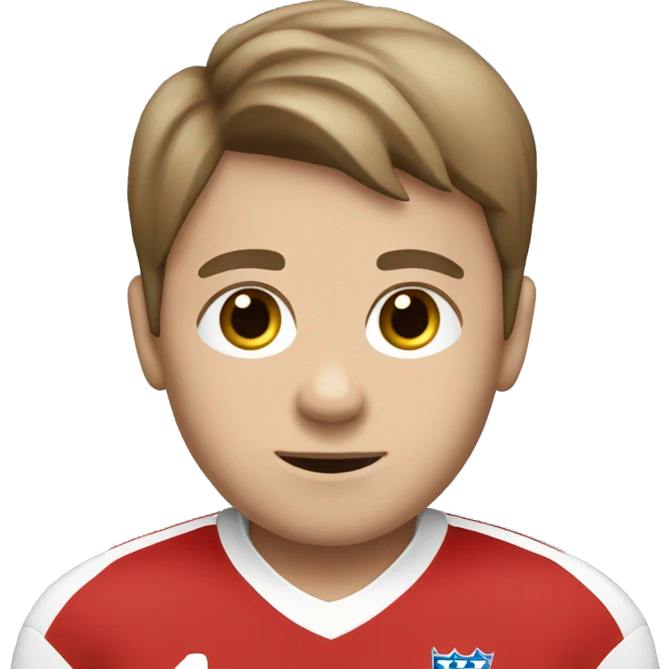 A white person with a England football jersey on dark brown neat hair who is a boy emoji