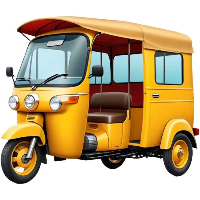 Cinematic Realistic Tuk Tuk Emoji, depicted as a vibrant iconic three-wheeled vehicle with bold colors and a compact design, rendered with crisp textures and dynamic urban lighting that captures its quintessential Thai charm. emoji