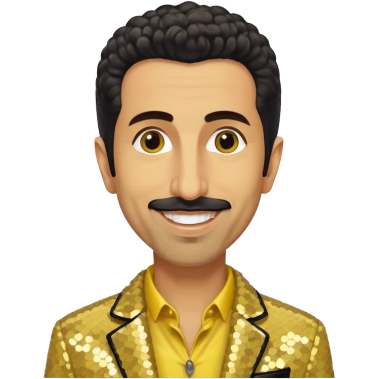 Serj Tankian with ivory sequin jacket, yellow shirt emoji
