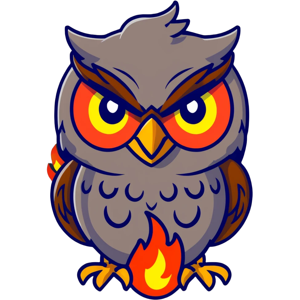 Angry Duolingo owl with fire around it emoji