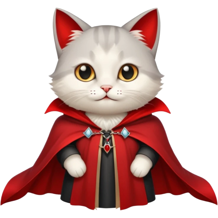 {
      "type": "object",
      "look": "cat in red collar cloak",
      "description": "a cute vampire cat wearing a red collar cloak"
    } emoji