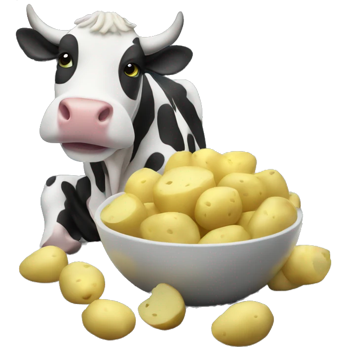 Cow eats boiled potatoes on moon emoji