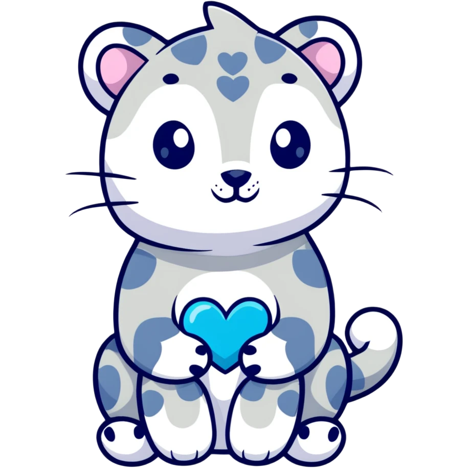 snow leopard with blue fur, white spots, and a heart emoji