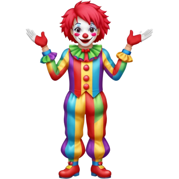 Clown – Bright makeup, red nose, colorful wig, exaggerated smile, full body emoji