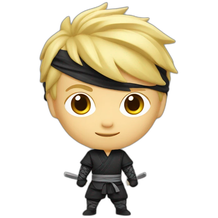 Bobble head blond hair boy dressed as a new ninja emoji