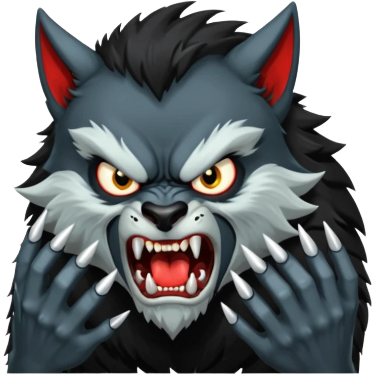 Create an emoji of Werewolf half bodied till waist sharp nails angry face black  emoji