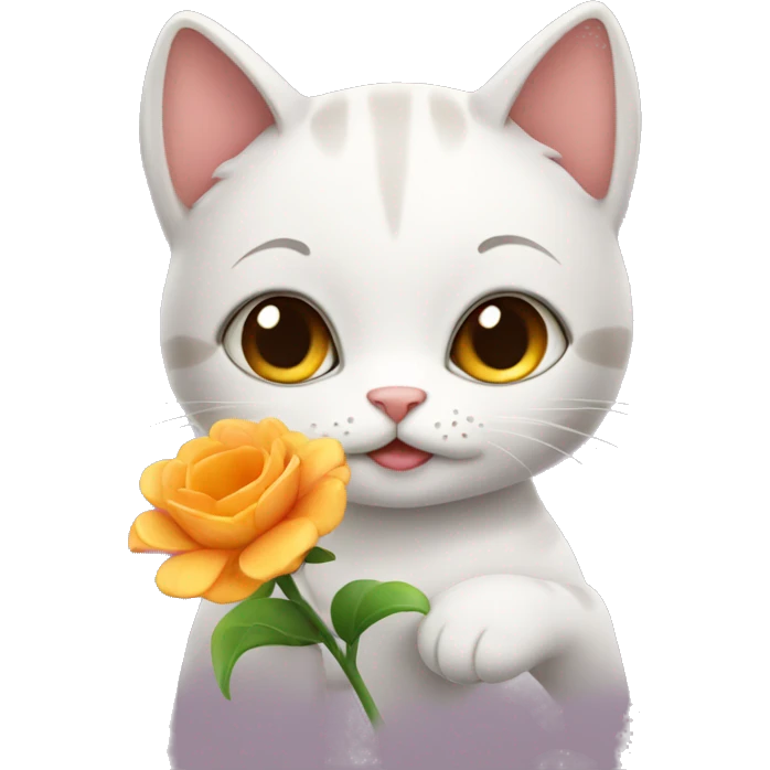 Cute cat holding a beautiful flower emoji