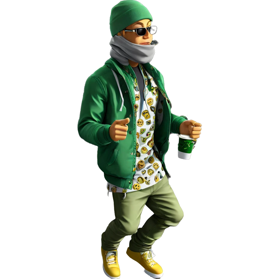 cool guy with green jacket emoji