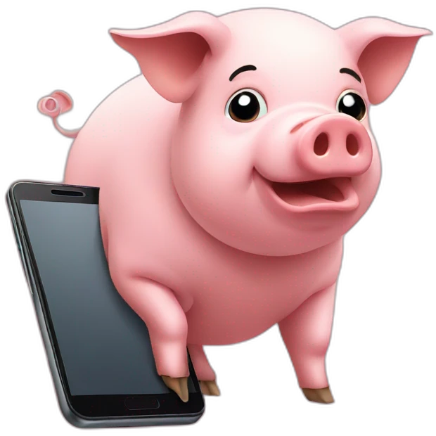 pig looking at smartphone emoji