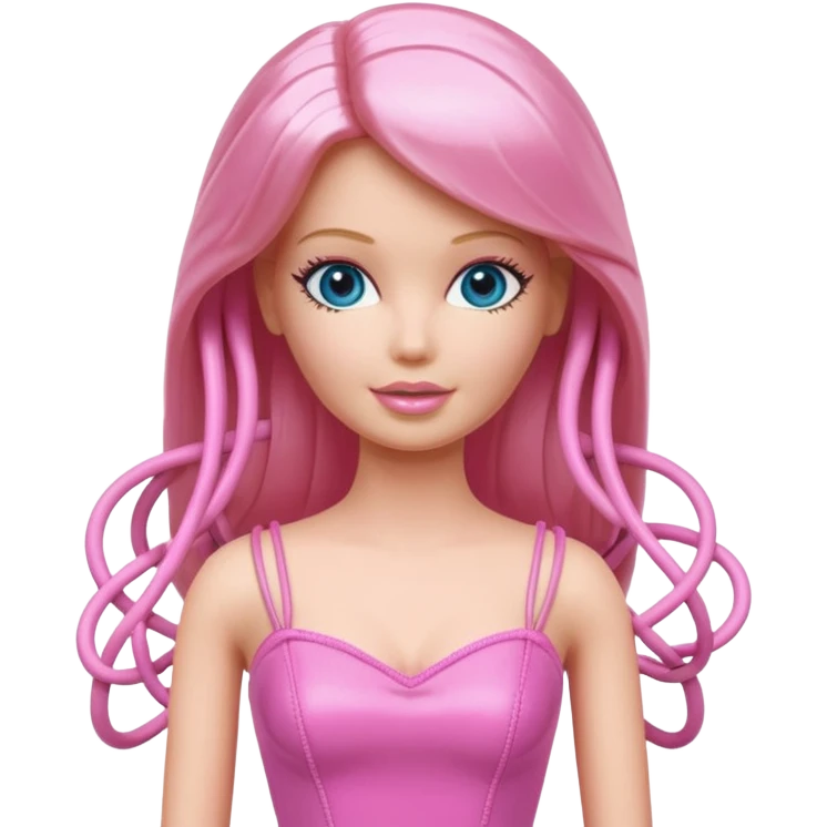 plastic barbie doll tightly bound with tangled AUX cables. emoji