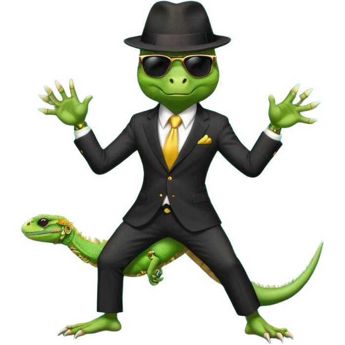 capitalist iguana banker godfather with black sunglasses breakdance emoji