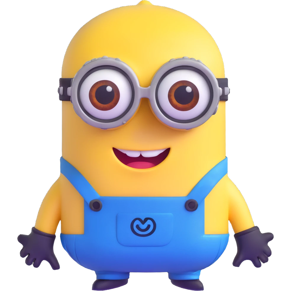 yellow minion with one eye, goggles, blue overalls emoji