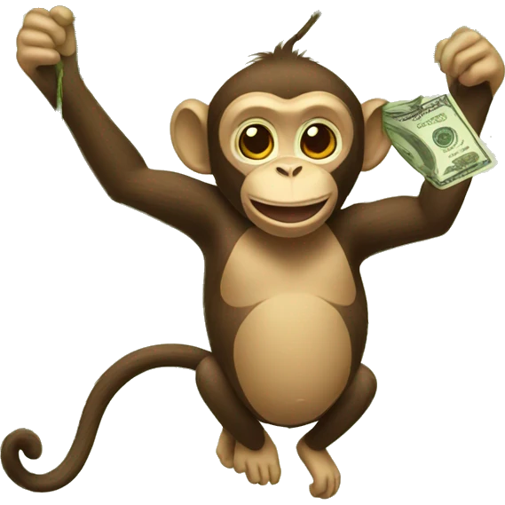 monkey hanging on a tree with money in hand emoji