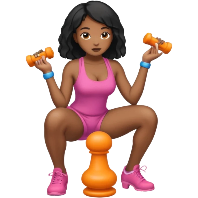 Full body. Black Naked girl. squatting. Squatting onto dildo. Positioned over dildo. Naked girl vaginally penetrated by dildo emoji