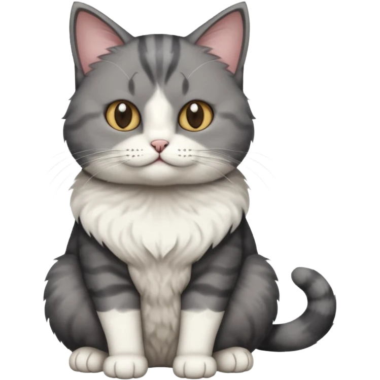 full body dumb looking large short hair dark grey and white cat emoji