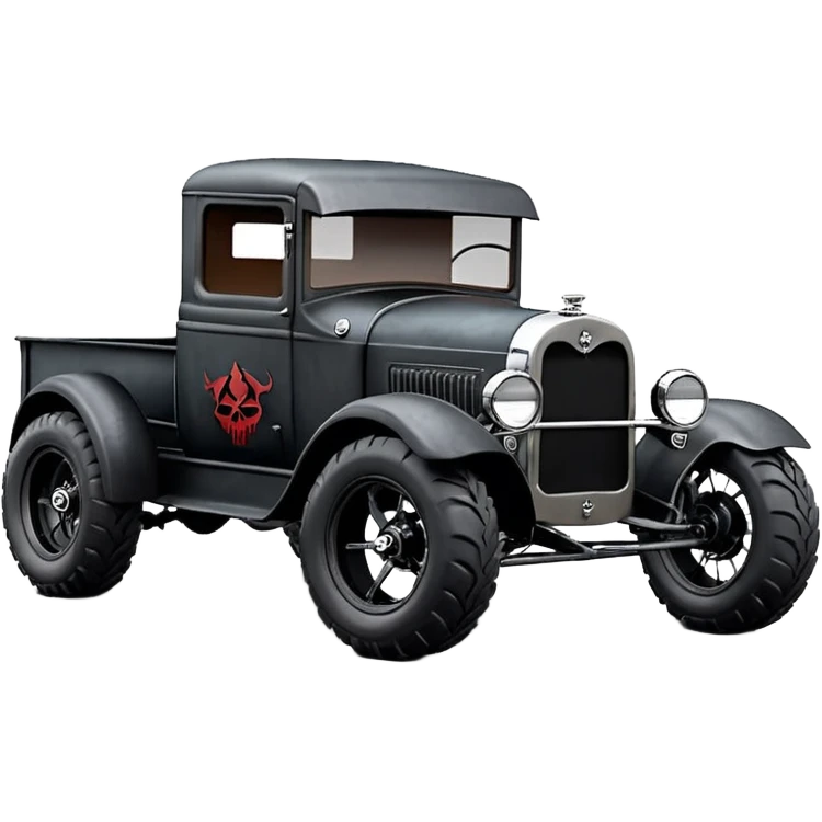1:10 off-road pot-smoking rusting Basher style 1927 blackened tarnished hotrod rat rod streamlined anime vampire ghostly Dodge zombie infected extended-cab rc bulging pickup (extra wide low-profile pin tires chrome wheels with fenders) emoji